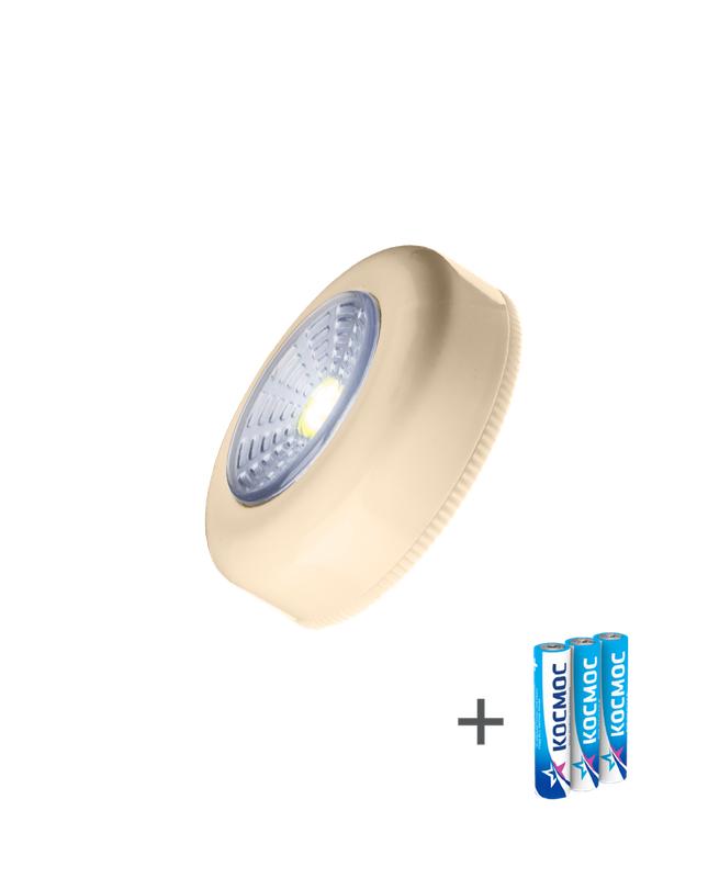 фонарь-подсветка 1вт cob led 3xaaa (r03) корпус abs-пластик беж. самокл. поверхность в комплекте двустор. скотч космос koc306b от BTSprom.by