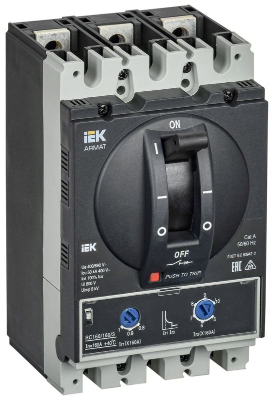 выключатель автоматический в литом корпусе 3п d 50ка 160а расцепитель термомагнитный регулируемый armat iek ar-mccb-3d-050-0160a-atuc от BTSprom.by