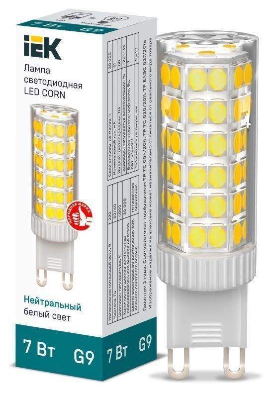 лампа светодиодная corn 7вт капсульная 4000к нейтр. бел. g9 230в керамика iek lle-corn-7-230-40-g9 от BTSprom.by