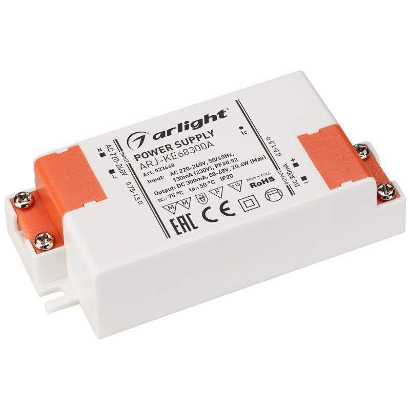 блок питания arj-ke68300a 20вт 300ма pfc ip20 пластик 5 лет arlight 023448 от BTSprom.by