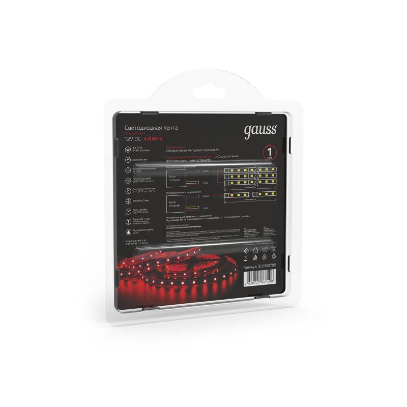  Лента светодиодная Black 2835/60-SMD 4.8Вт/м красн. IP20 210лм/м 12В (блист.5м) GAUSS 312000705 фото в каталоге от BTSprom.by