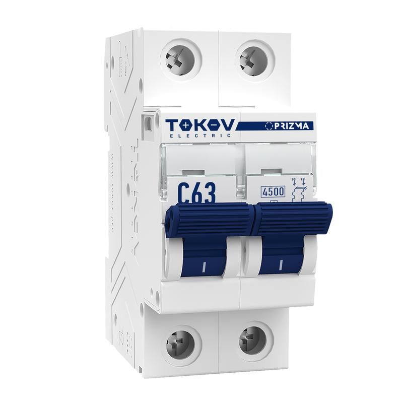 выключатель автоматический модульный 2п c 63а 4.5ка prizma tokov electric tke-pz45-mcbi-2-63-c от BTSprom.by