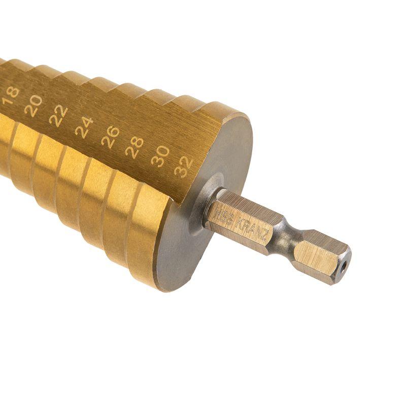  Набор ступенчатых сверл 4-12.4-20.4-32мм HSS-TiN ТИТАН (уп.3шт) Kranz KR-12-6620 фото в каталоге от BTSprom.by