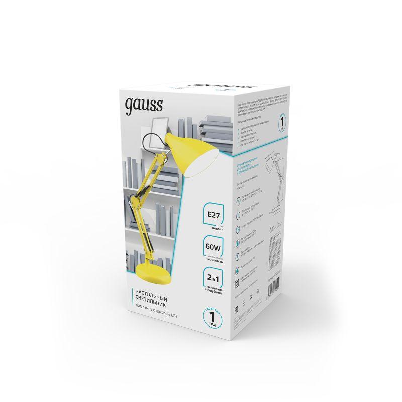  Светильник GTL 60Вт E27 струбцина и основание желт. GAUSS GT0035 фото в каталоге от BTSprom.by