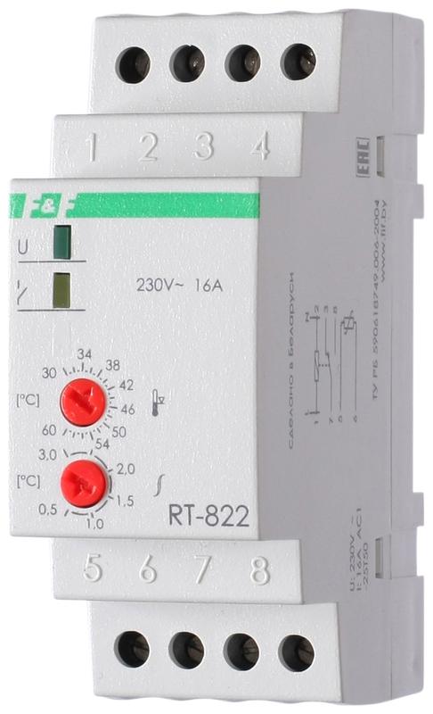 регулятор температуры rt-822 (от +30 до +60 град.c; выносной датчик; монтаж на din-рейке 35мм 50-260в 16а 1p ip20) f&f ea07.001.005 от BTSprom.by