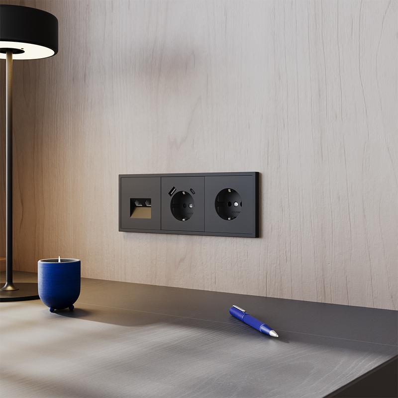  Розетка 1-м СП S70 16А с USB A+С с заземл. защ. шторки механизм черн. матов. Voltum VLS040508 фото в каталоге от BTSprom.by