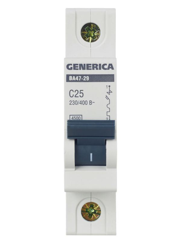 Выключатель автоматический модульный 1п C 25А 4.5кА ВА47-29 GENERICA MVA25-1-025-C фото в каталоге от BTSprom.by