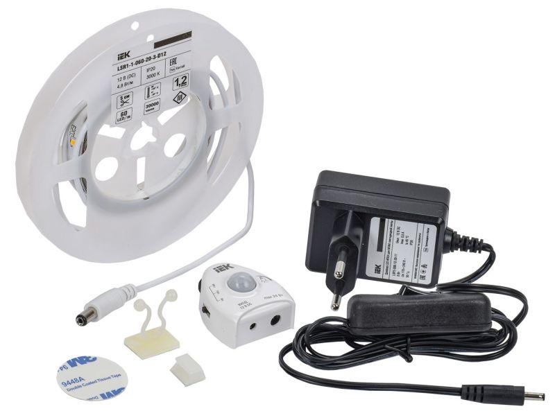 комплект светодиодной подсветки "сделай сам" diy (лента led 1.2м lsr-2835ww60-4.8-ip20-12в + драйвер + датчик движения) iek 2lsr1-1-060-20-1-d12-s3 от BTSprom.by