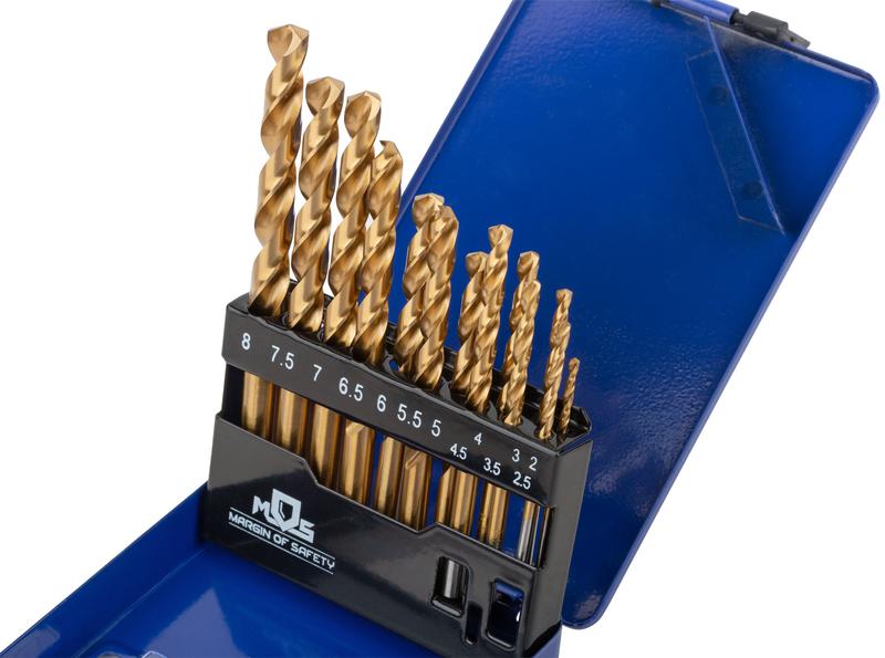  Набор сверл по металлу HSS шлифованные титановое покрытие угол заточки 135град. мет. бокс 13шт (2-2.5-3-3.5-4-4.5-5-5.5-6-6.5-7-7.5-8мм) MOS 35743М фото в каталоге от BTSprom.by