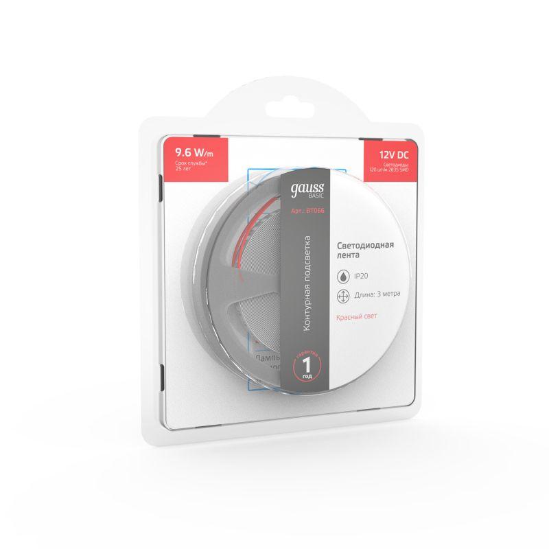  Лента светодиодная Basic 2835/120-SMD 9.6Вт/м красн. IP20 624лм/м 12В 8мм (уп.3м) GAUSS BT066 фото в каталоге от BTSprom.by