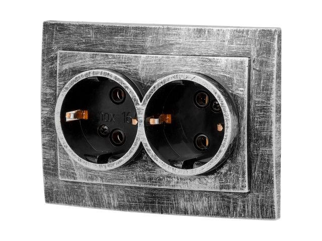 розетка 2-ая (скрытая, с/з) серебро, стандарт, юпитер (rs 16-238 чс) (юпитер) jp7424-03 от BTSprom.by