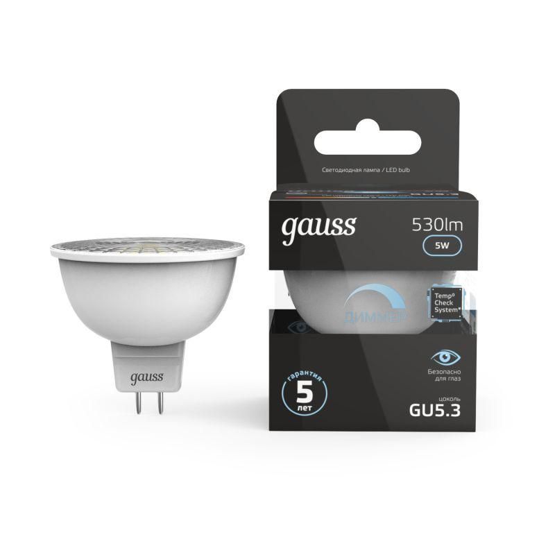 лампа светодиодная black 5вт mr16 софит 4100к нейтр. бел. gu5.3 530лм диммир. gauss 101505205-d от BTSprom.by