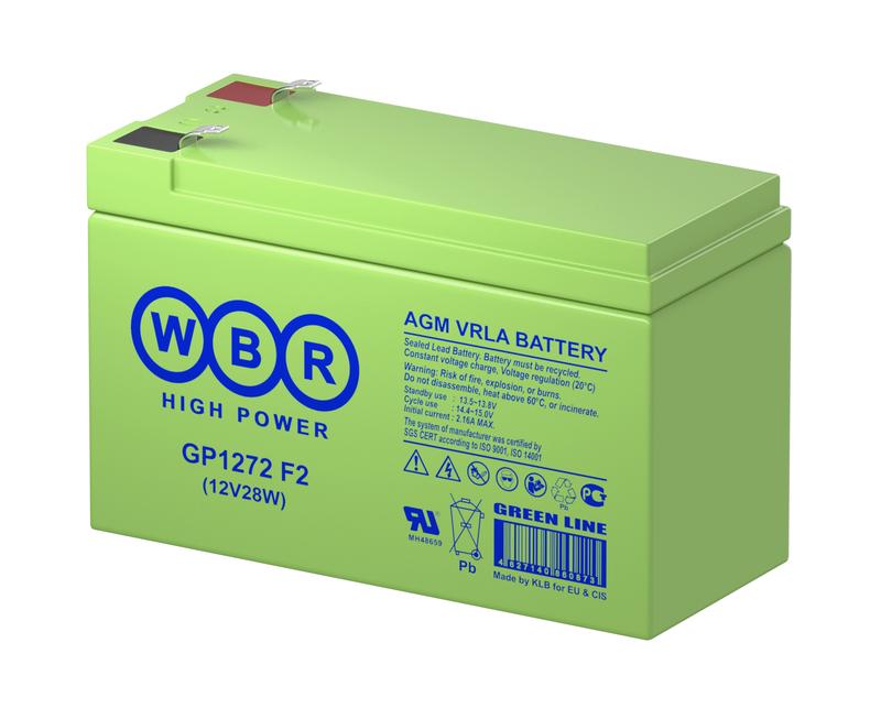 аккумулятор 12в 7.2а.ч wbr gp1272 f2 (12v28w) wbr от BTSprom.by