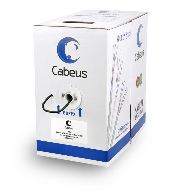 кабель витая пара u/utp кат.5e 4х2х24awg solid pvc нг(а)-ls utp-4p-cat.5e-solid-bk черн. (уп.305м) cabeus 7252c от BTSprom.by
