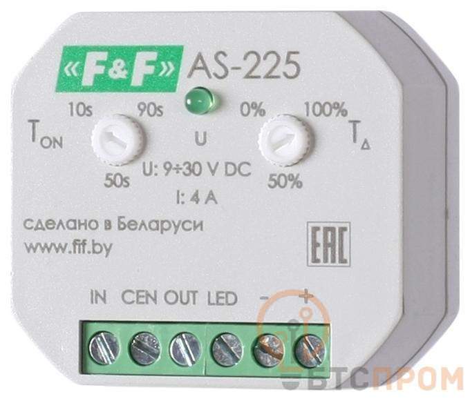  Автомат лестничный AS-225 (каскадное включение освещения установка в монтажную коробку d60мм таймер 10-90с 9-30В DC 4А IP20) F&F EA01.002.010 фото в каталоге от BTSprom.by