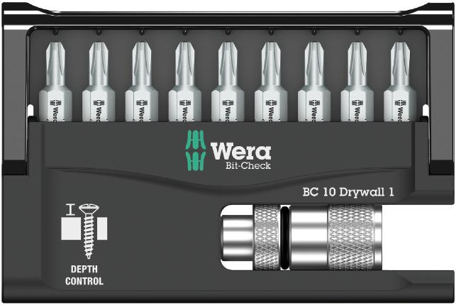  Набор бит с битодержателем Bit-Check 10 Drywall 1 для гипсокартона 10 предметов 1/4дюйм C6.3 PH 2 Wera WE-136011 фото в каталоге от BTSprom.by