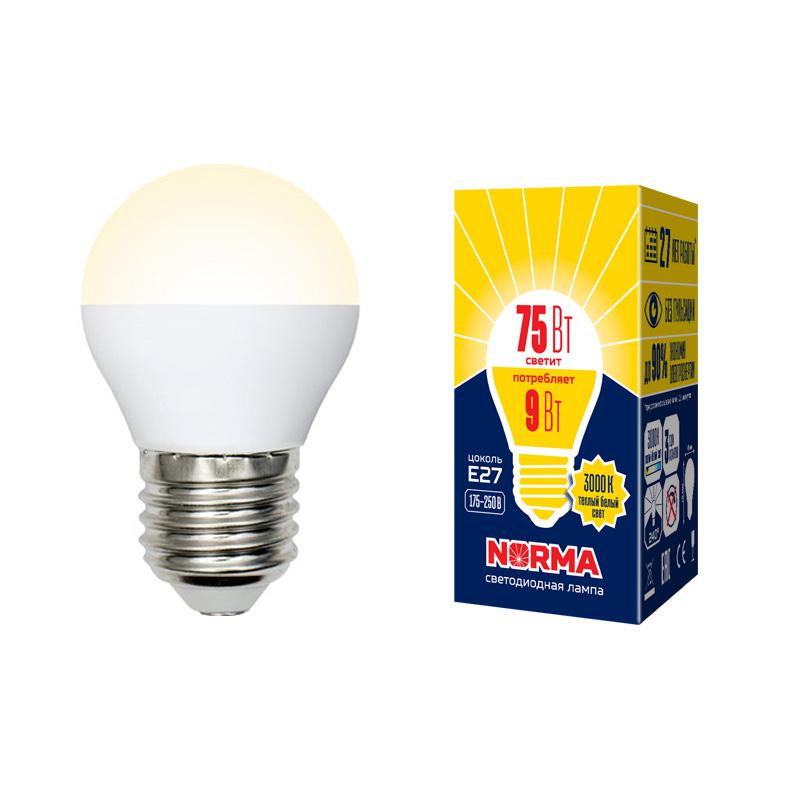 лампа светодиодная led-g45-9w/ww/e27/fr/nr norma 9вт матовая e27 (упак. картон) volpe ul-00003829 от BTSprom.by