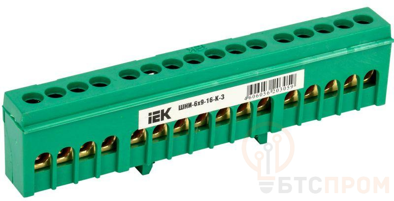 Шина PE "земля" в корп. изол. на DIN-рейку ШНИ-6х9-16-К-З IEK YNN10-69-16KD-K06 фото в каталоге от BTSprom.by  Шина PE "земля" в корп. изол. на DIN-рейку ШНИ-6х9-16-К-З IEK YNN10-69-16KD-K06 фото в каталоге от BTSprom.by