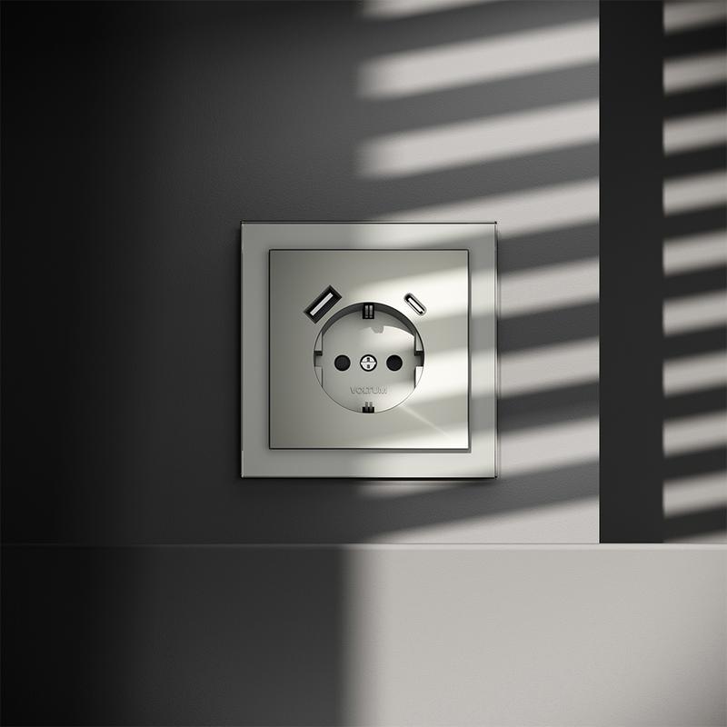  Розетка 1-м СП S70 16А с USB A+С с заземл. защ. шторки механизм сталь Voltum VLS040505 фото в каталоге от BTSprom.by