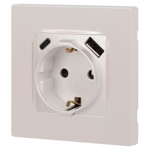  Розетка Эра12 12-4108-15 16А 250В 2P+E с USB type-A+C 5В-3А защ. шторки перламутр Эра Б0067767 фото в каталоге от BTSprom.by