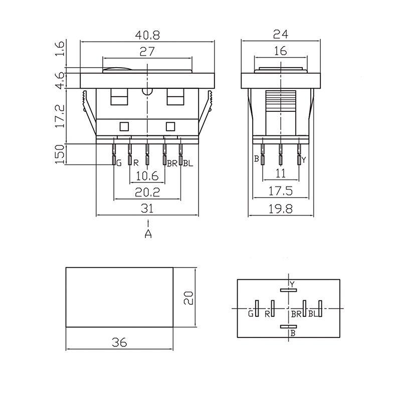  Выключатель клавишный (стеклоподъемника) 12В 20А (6с) (ON)-OFF-(ON) черн. с подсветкой и проводом (ASW-21D) Rexant 36-4430 фото в каталоге от BTSprom.by