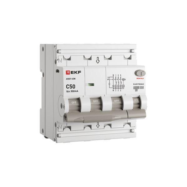 выключатель автоматический дифференциального тока 4п (3p+n) c 50а 300ма тип a 6ка авдт-63n электронный proxima ekf d63n46ea50c300 от BTSprom.by