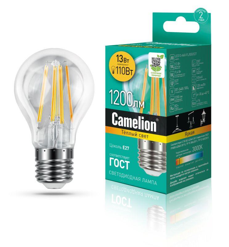 лампа светодиодная филаментная led13-a60-fl/830/e27 12вт 220в camelion 13716 от BTSprom.by