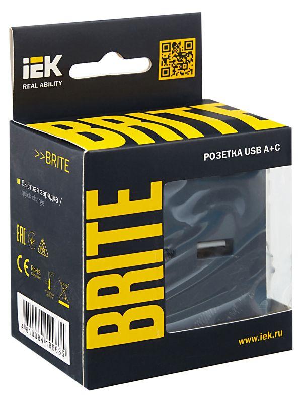  Розетка BRITE USB A+C 18Вт РЮ11-1-БрМ механизм маренго IEK BR-U22-018-K35 фото в каталоге от BTSprom.by