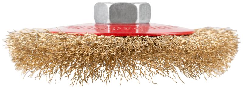  Корщетка-колесо с наклоном гайка М14 стальная латунированная волнистая проволока 100мм блистер КУРС 39083 фото в каталоге от BTSprom.by