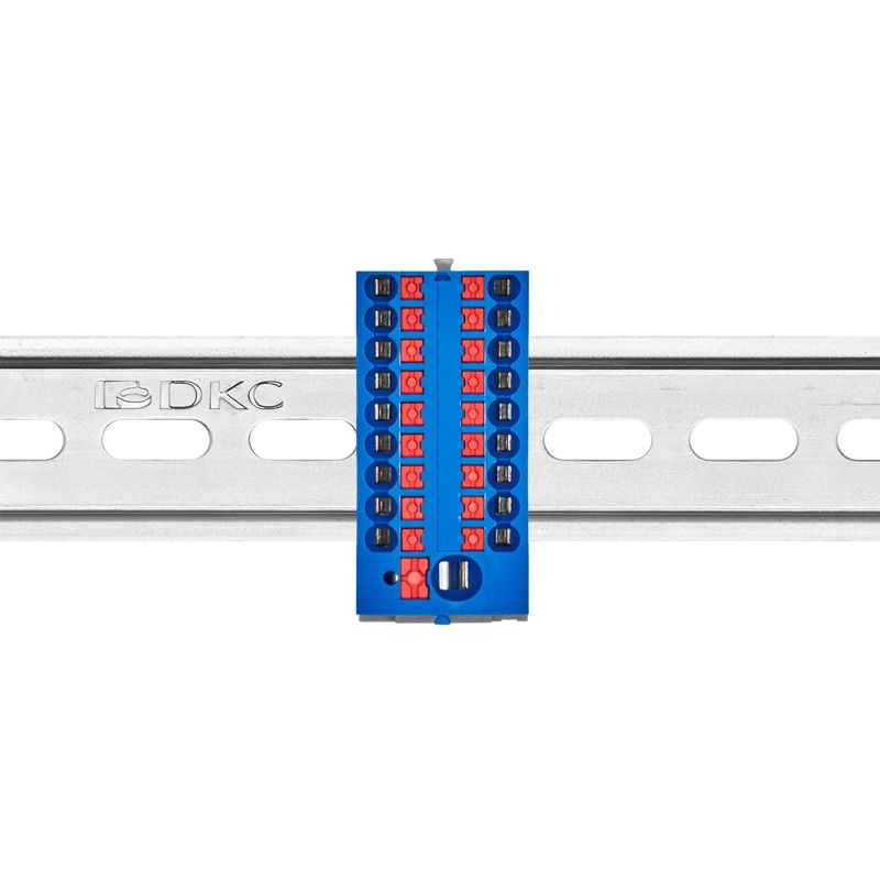  Блок распределительный с вертикал. адаптером на рейки шир. 15/35мм зажим push-in 1 ввод 6кв.мм 18 точек подключения 2.5кв.мм син. DKC DTP1-118-104SPUB-V фото в каталоге от BTSprom.by