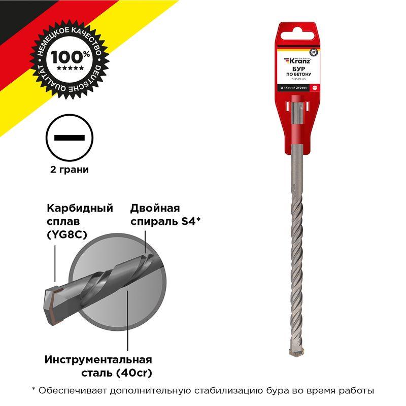 бур по бетону 14x210мм sds plus kranz kr-91-0034 от BTSprom.by