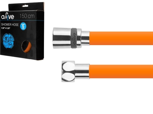 шланг душевой, si, 1/2" г-г 150 см, оранжевый, a-five (гайка латунь (anti-twist), 25 бар) a5-035rng от BTSprom.by
