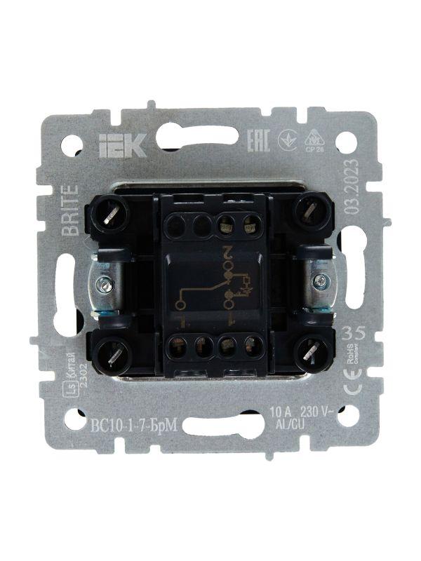  Выключатель проходной 1-кл. СП BRITE ВС10-1-7-БрМ 10А с индик. механизм маренго IEK BR-V12-1-10-K35 фото в каталоге от BTSprom.by