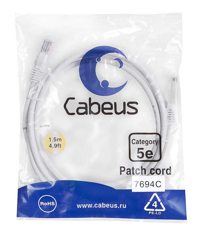 патч-корд u/utp кат.5e pc-utp-rj45-cat.5e-1.5m-wh-lszh 2xrj45/8p8c неэкранир. lszh 1.5м бел. cabeus 9490c от BTSprom.by