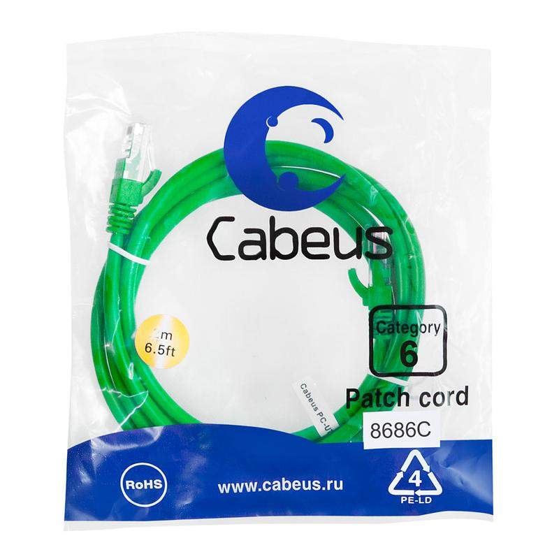 патч-корд u/utp кат.6 pc-utp-rj45-cat.6-5m-gn 2xrj45/8p8c неэкранир. pvc 5м зел. cabeus 8688c от BTSprom.by