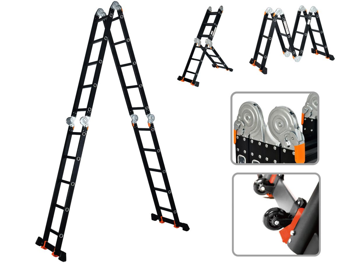 лестница алюм. многофункц.4х5 ступ.(стрем.-283см,лестн.-580см) 15,5кг black line startul (st9930-05) (усиленное шарнирное соединение, прорезиненные колеса и доп.стабилизаторы) st9930-05 от BTSprom.by