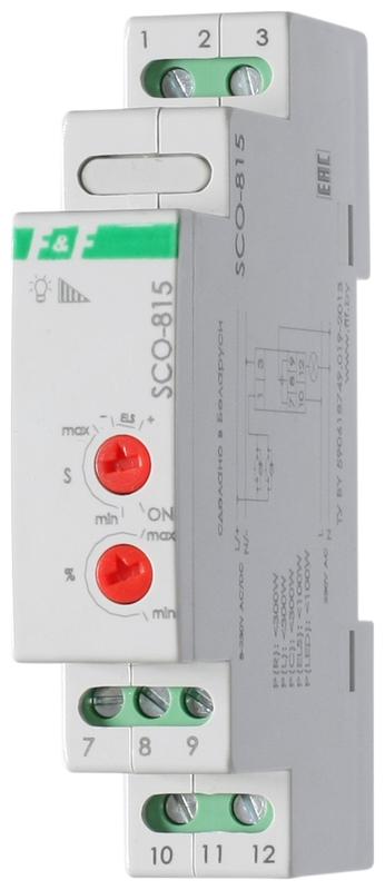регулятор освещенности sco-815 (для всех типов ламп; напряжение входа управления от 8-230в ac/dc; монтаж на din-рейке <5а 230в ac ip20) f&f ea01.006.001 от BTSprom.by