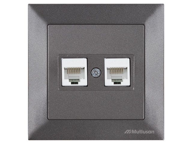 розетка компьютерная 2xrj45 (cat5e, скрытая) дымчатая, daria, mutlusan ((2xrj 45) 8-pin, соединения типа 568a или 568b) 2120 138 0195 от BTSprom.by