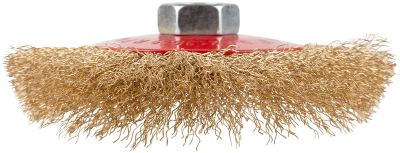  Корщетка-колесо с наклоном гайка М14 стальная латунированная волнистая проволока 115мм блистер КУРС 39084 фото в каталоге от BTSprom.by