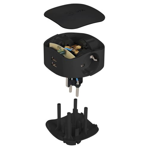  Разветвитель 3-м с заземл. 16А IP20 SP-3e-USB-BLACK 220В + 2хUSB 2100мА защ. шторки черн. Эра Б0046364 фото в каталоге от BTSprom.by