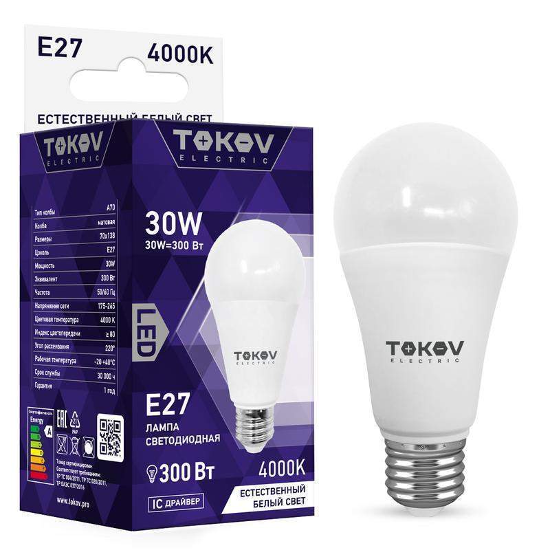 лампа светодиодная 30вт а70 4000к е27 176-264в tokov electric tke-a70-e27-30-4k от BTSprom.by