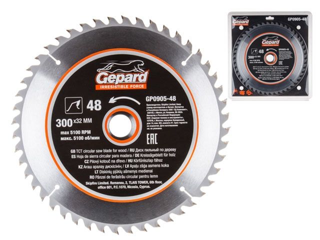 диск пильный 300х32/30 мм 48 зуб. по дереву gepard (твердоспл. зуб) gp0905-48 от BTSprom.by