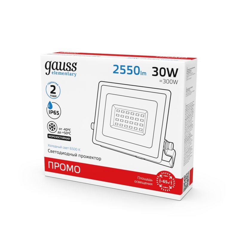  Прожектор светодиодный Elementary 30Вт IP65 6500К 2550лм PROMO G3 черн. GAUSS 613100330P фото в каталоге от BTSprom.by