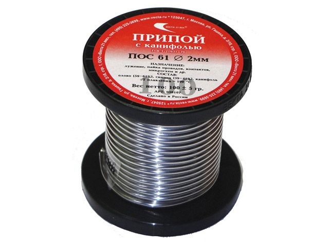 припой пос 61 трубка, катушка ф2мм, с канифолью (100г) (векта) 30107 от BTSprom.by
