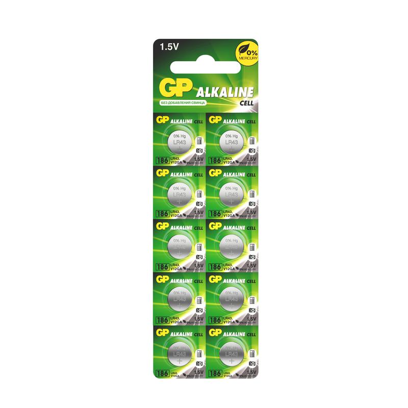 элемент питания алкалиновый "таблетка" lr43/lr1142/ag12/g12 1.5в 186fra-2c10 250/5000 (блист.10шт) gp 2830 от BTSprom.by