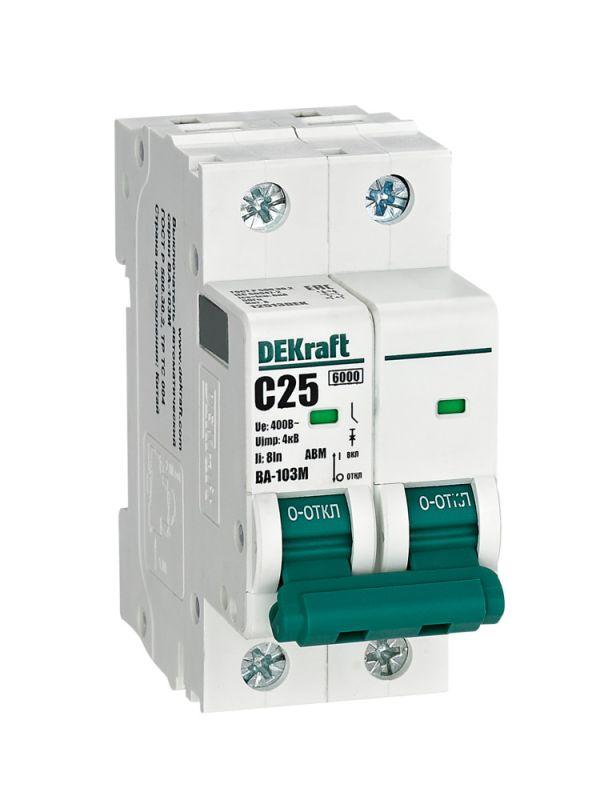 выключатель автоматический модульный 2п c 25а 6ка ва-103m без теплозащиты dekraft 12513dek от BTSprom.by
