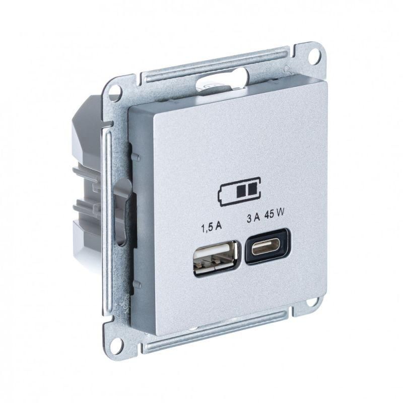 розетка usb atlasdesign тип a+c 45вт qc pd высокоскор. зу механизм алюм. se atn000329 от BTSprom.by
