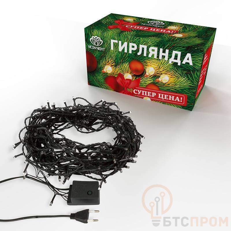  Гирлянда светодиодная универсальная 15м 300LED мультиколор 12Вт IP20 с контроллером 8 режимов Neon-Night 303-109 фото в каталоге от BTSprom.by