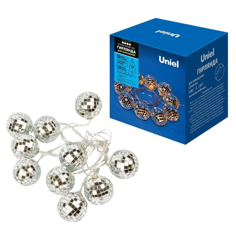 гирлянда uld-s1800-010/stb/3aa warm white ip20 discoballs "диско" 3aa (не в/к) 1.8м 10 led тепл. свет. провод прозр. uniel ul-00008423 от BTSprom.by