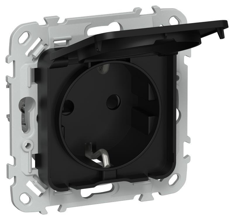 розетка сп flite рсшкр11-1-44-флч 16а ip44 с заземл. с защ. шторками и крышкой безвинтовое крепление механизм черн. iek fi-r16-16-1-44-k02 от BTSprom.by